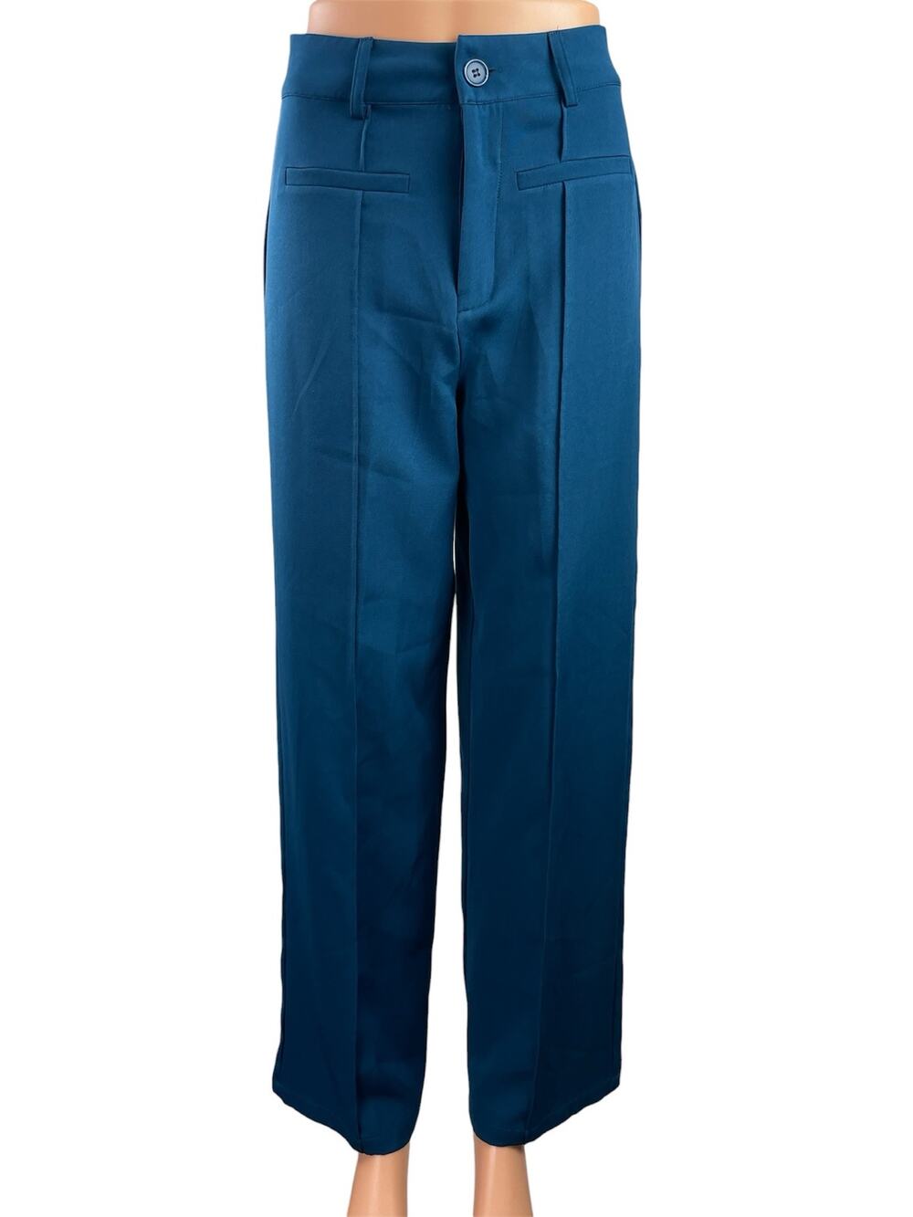 Cider Blue Tailored Pleated High Waist Straight Wide Leg Trousers Dress Pants S